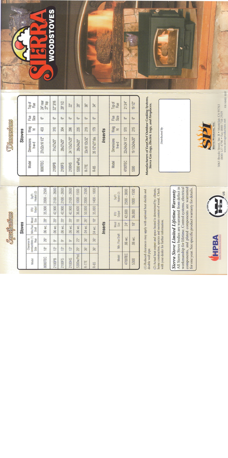 Sierra Products Woodstove User Manual