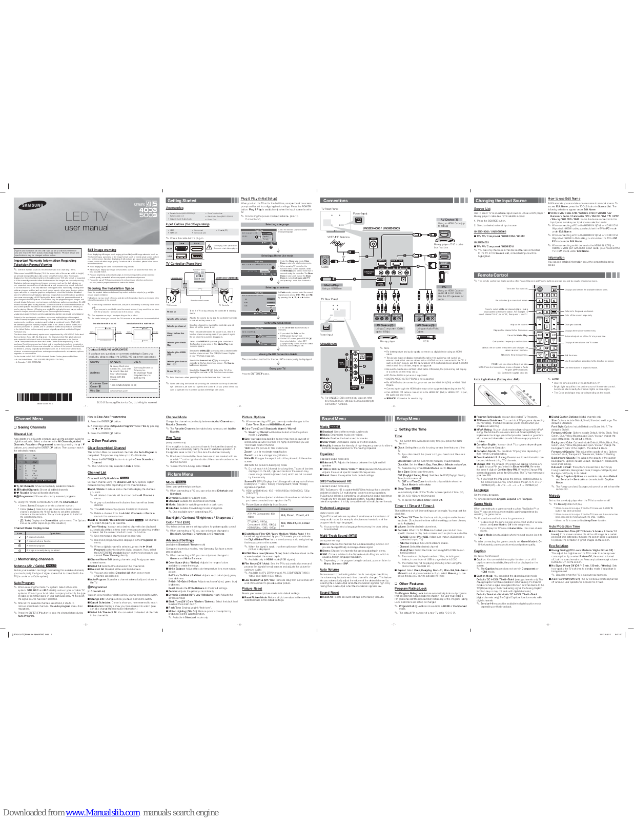 Samsung 4003 Series, 5003 Series, UN22ES4003, UN32EH4003, UN39EH5003 User Manual