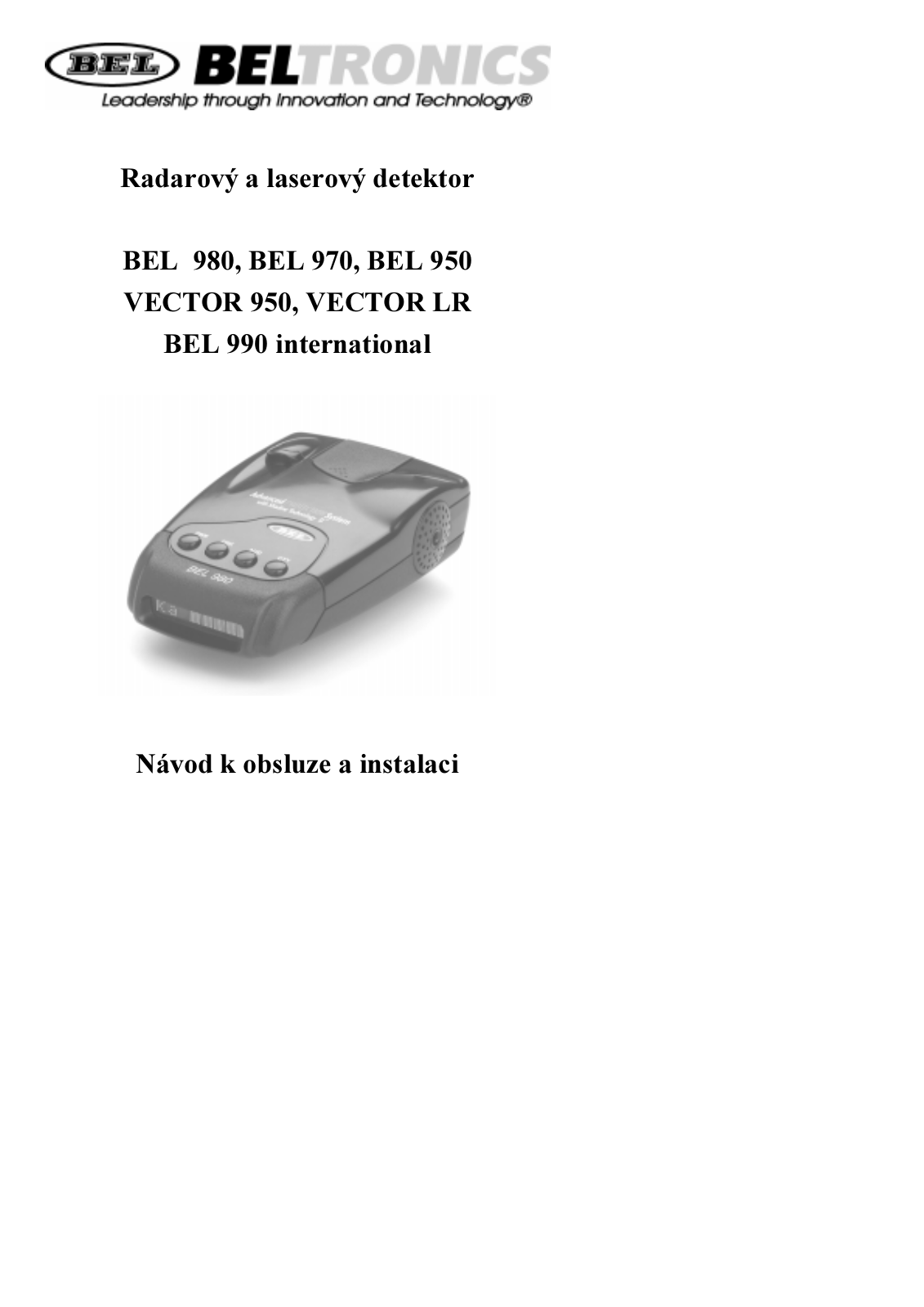 Beltronics BEL 980, BEL 990 INTERNATIONAL, VECTOR 950, BEL 970, BEL 950 User Manual