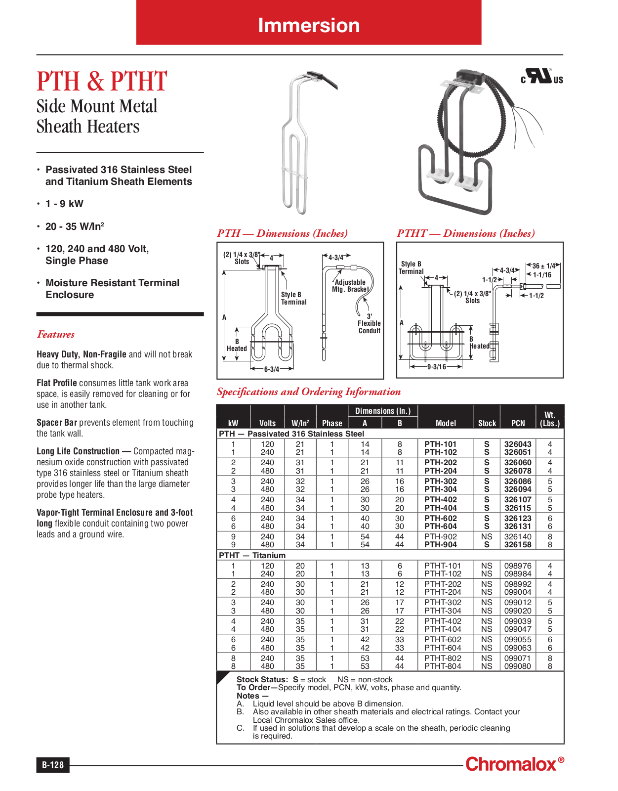 Chromalox PTH, PTHT Catalog Page