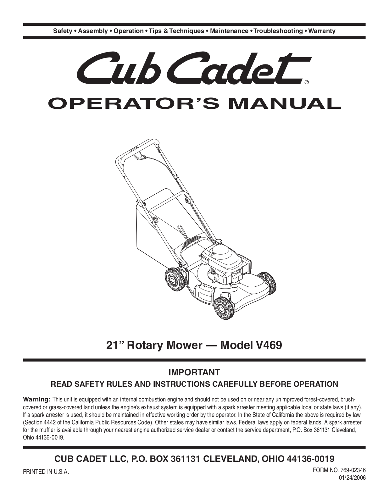 Cub Cadet V469 User Manual