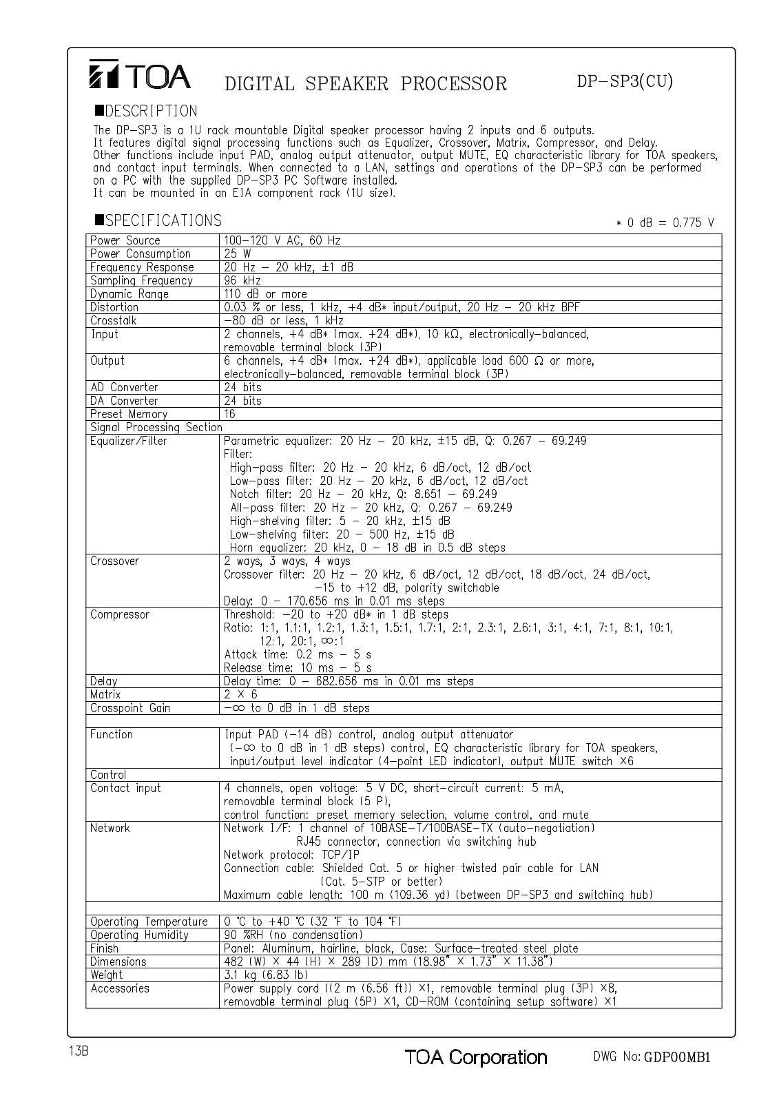 TOA DP-SP3 CU User Manual