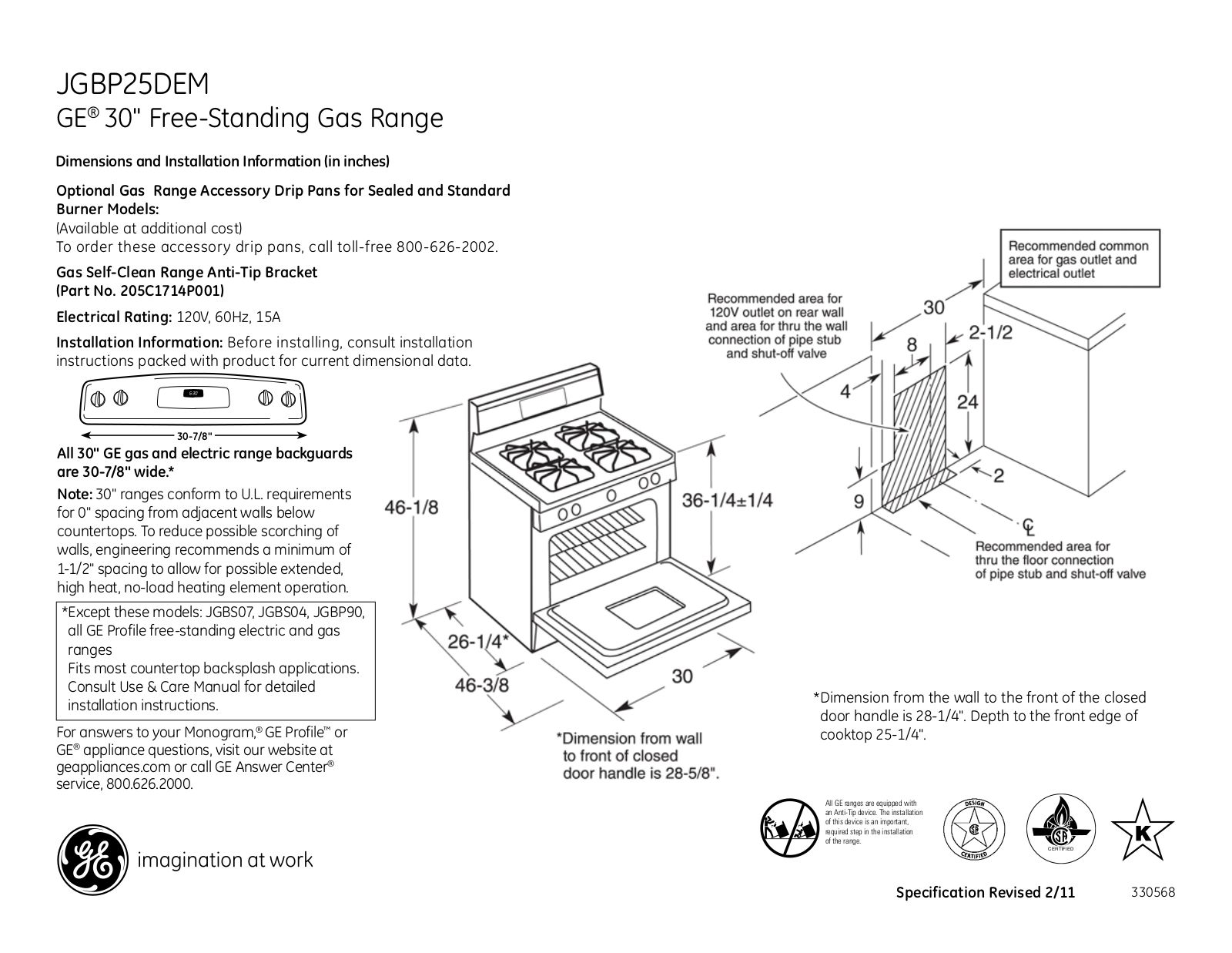 GE JGBP25DEM Specification