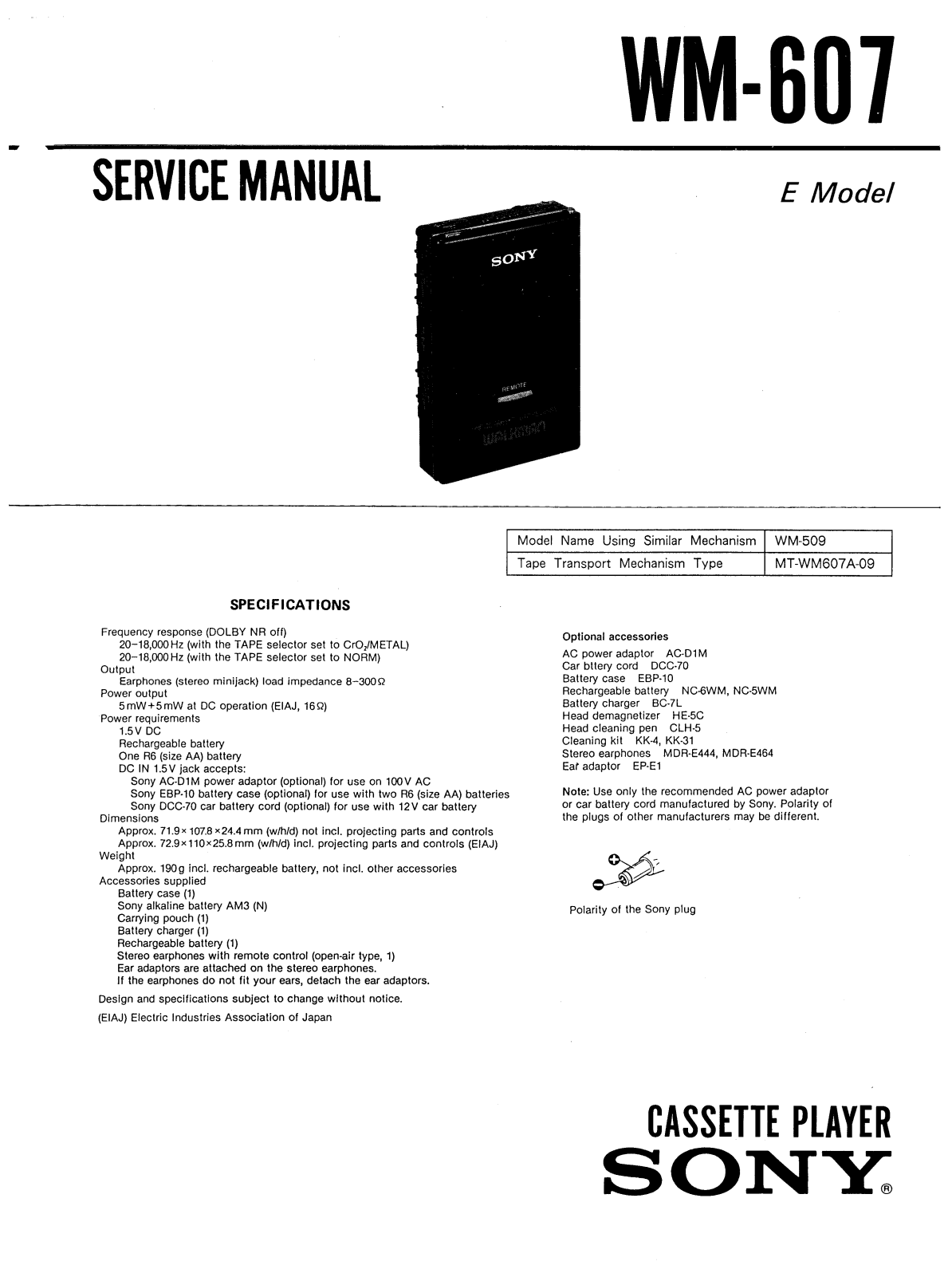 Sony WM-607 Service manual