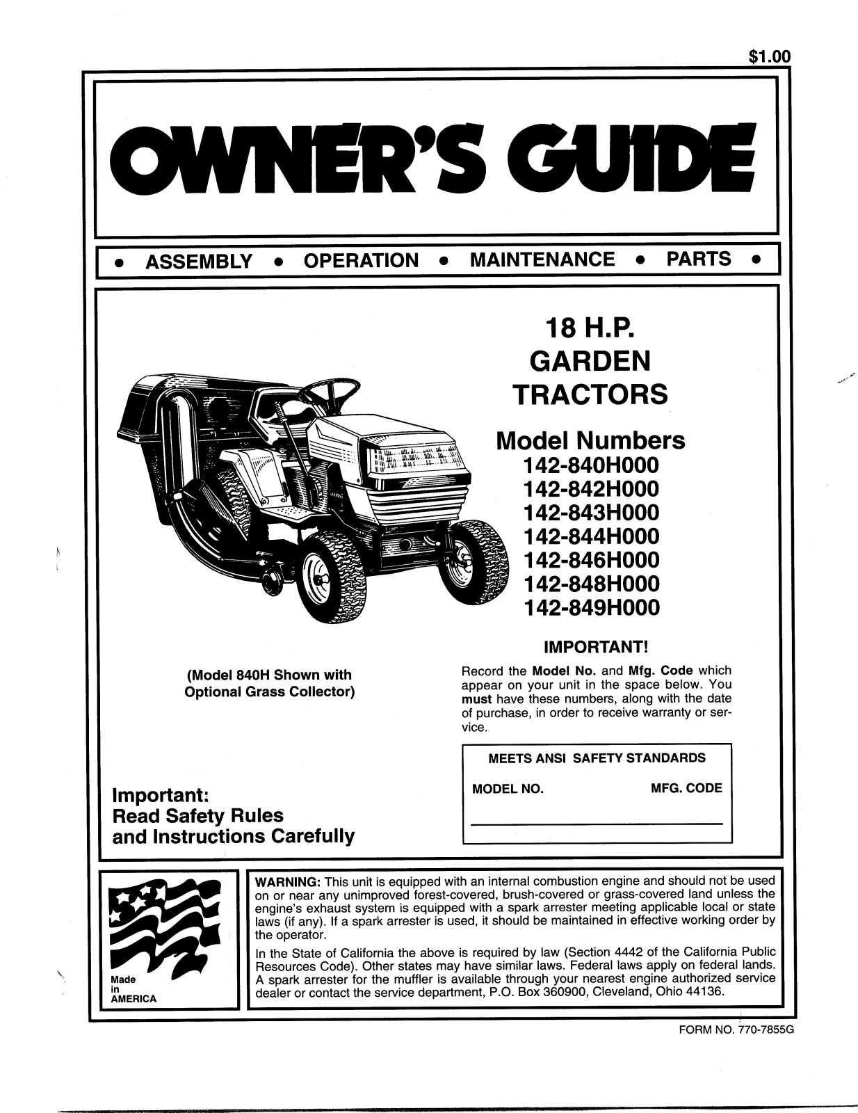 Bolens 142-840H000 User Manual