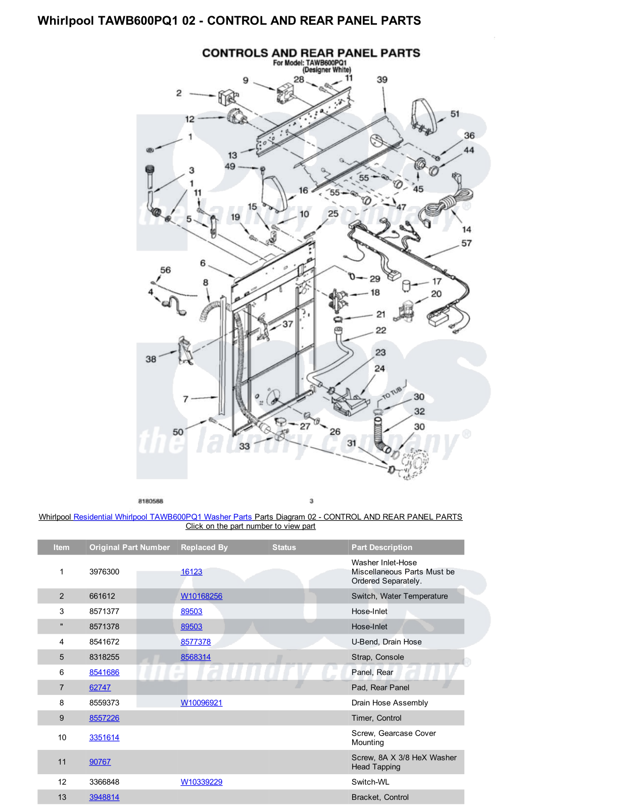 Whirlpool TAWB600PQ1 Parts Diagram