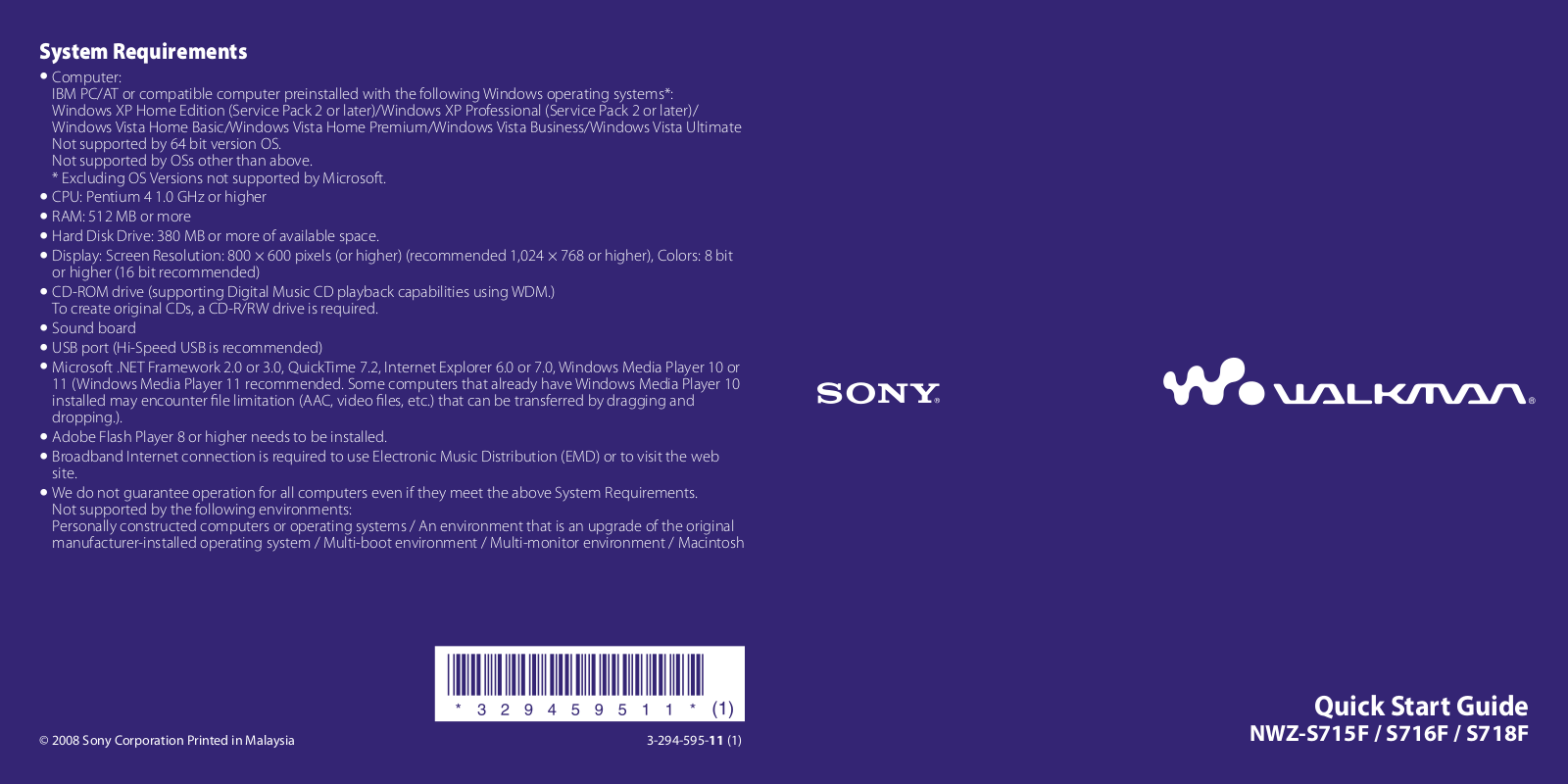 Sony NWZ-S716FSNC User Manual
