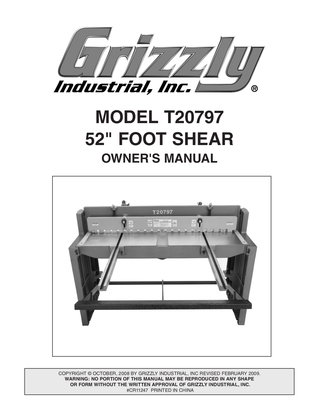 Grizzly T20797 User Manual