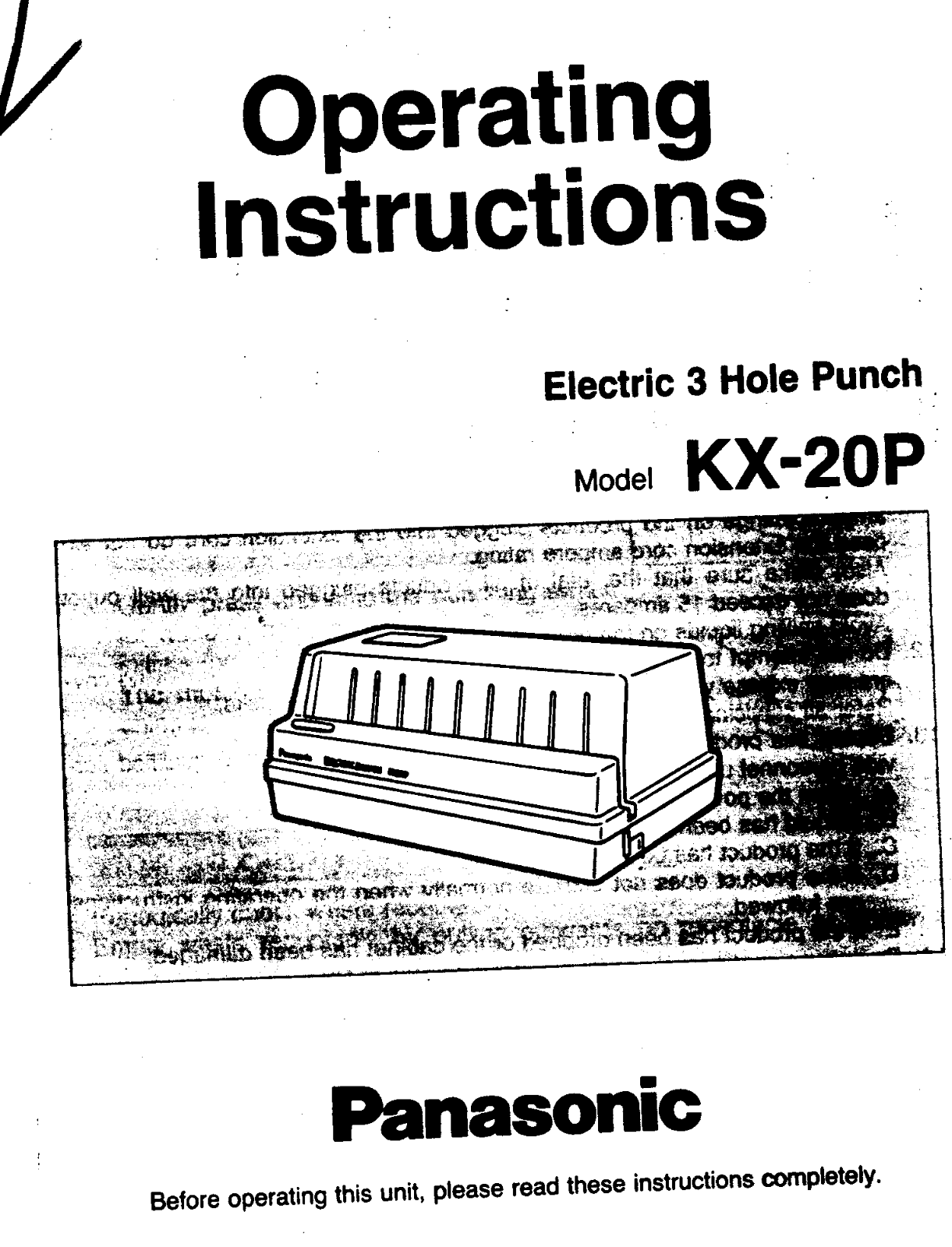 Panasonic kx-20 Operation Manual