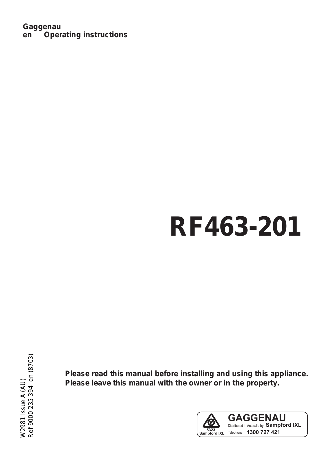 Gaggenau RF 463-201 User Manual