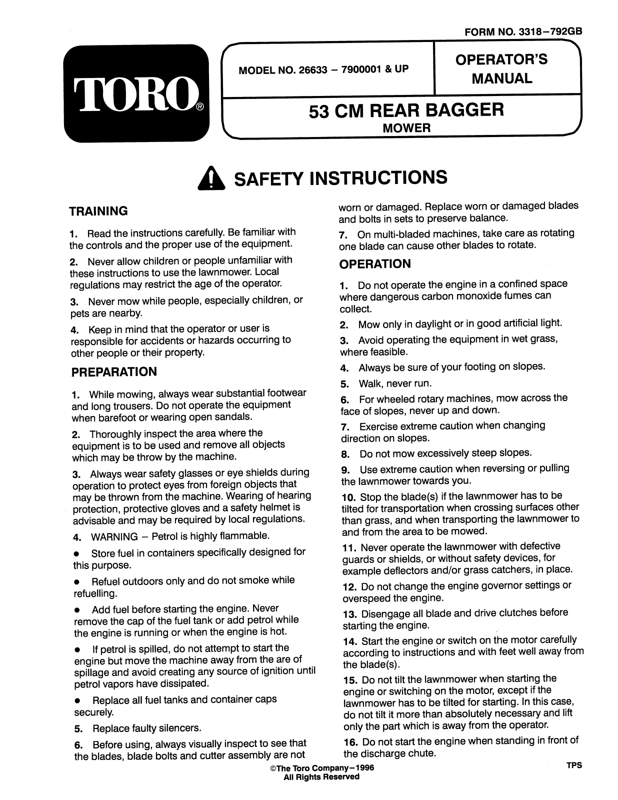 Toro 26633 Operator's Manual