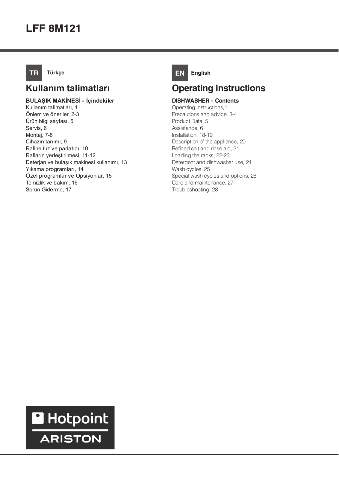 HOTPOINT/ARISTON LFF 8M121 B EU User Manual