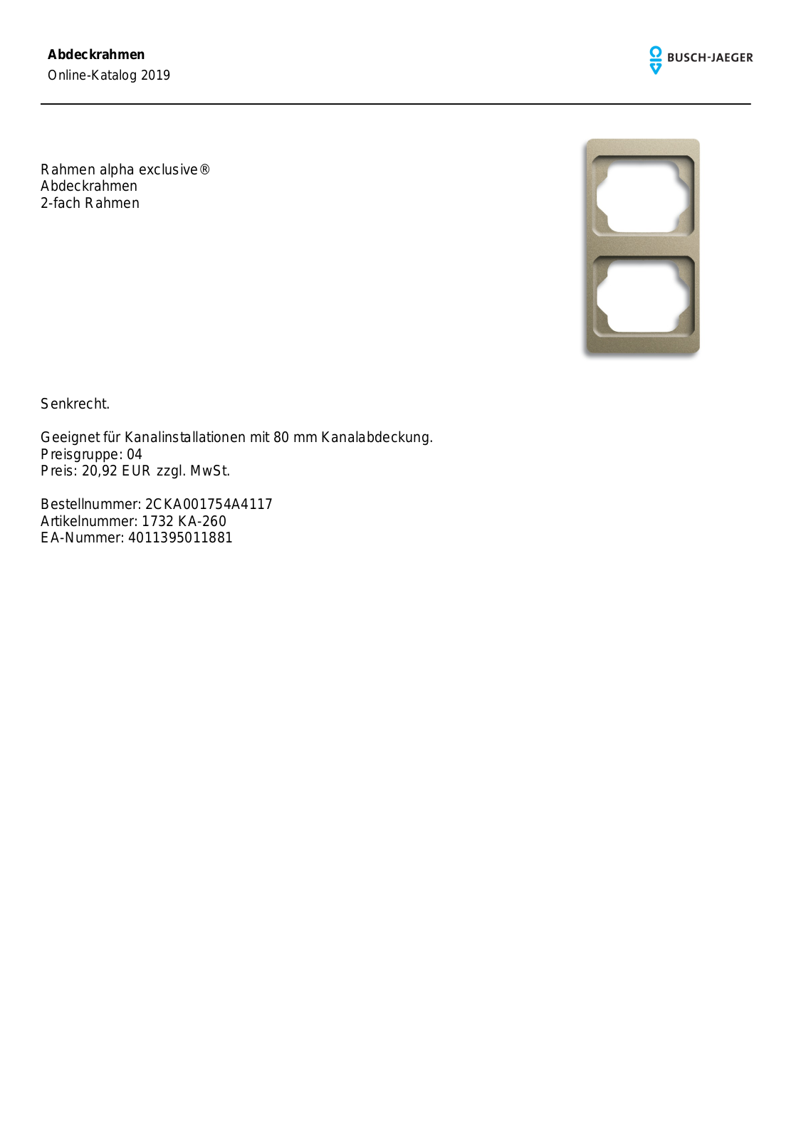 Busch-Jaeger 1732 KA-260 User Manual