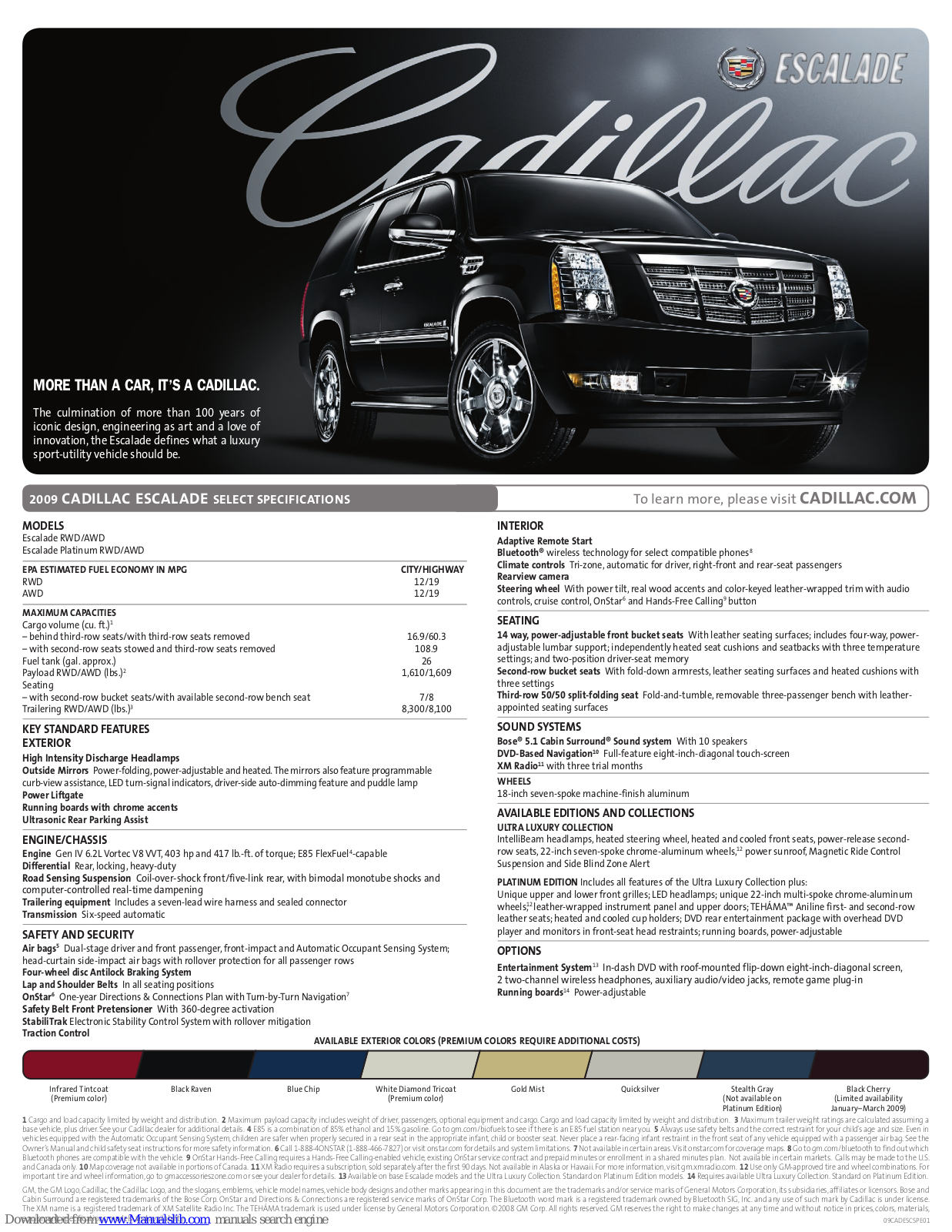 Cadillac ESCALADE - BROCHURE 2009, 2009 ESCALADE Specifications - ManualMachine.com