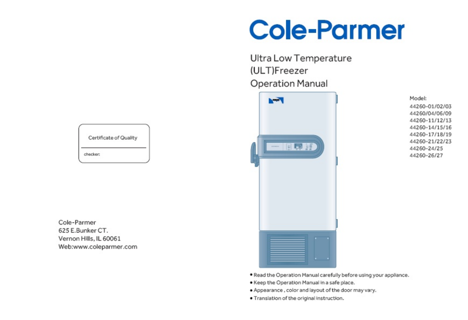 Cole-Parmer 44260-01, 44260-02, 44260-03, 44260-11, 44260-12 Operation Manual