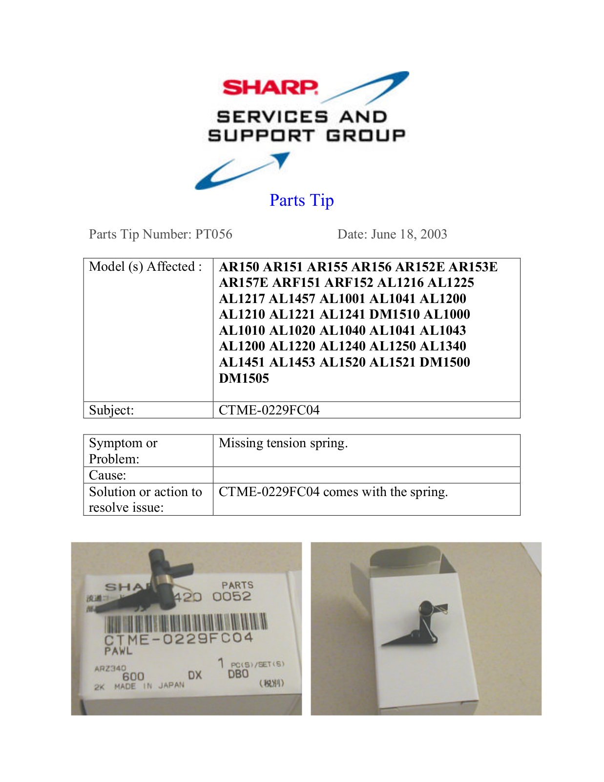 SHARP PT056 Service Manual