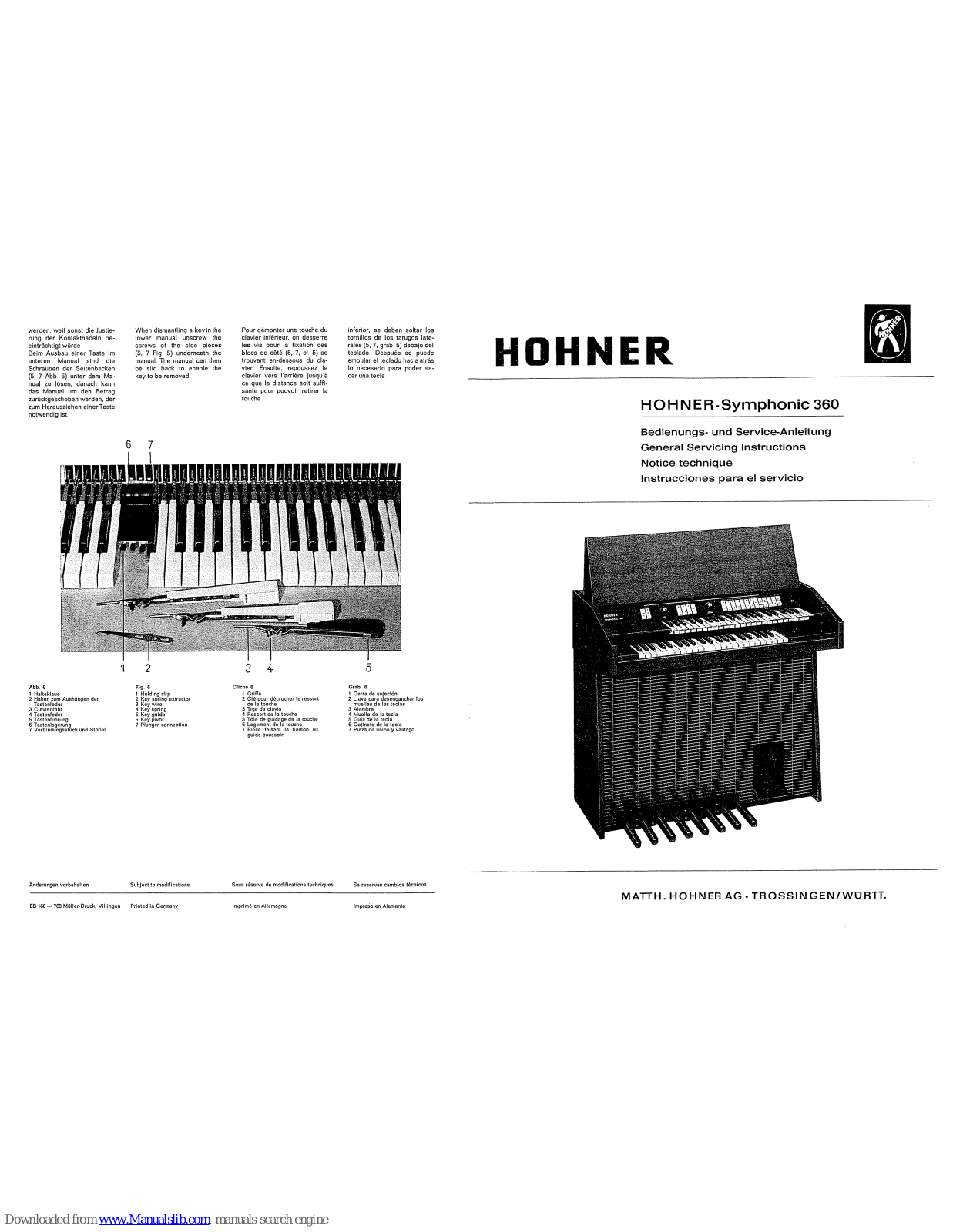 Hohner Symphonic 360 General Service Instructions Manual