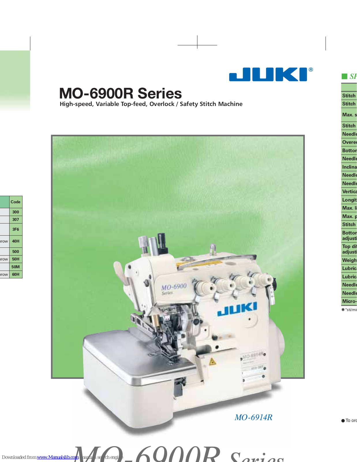 JUKI MO-6900R Series, MO-6904R, MO-6914R, MO-6916R Specifications