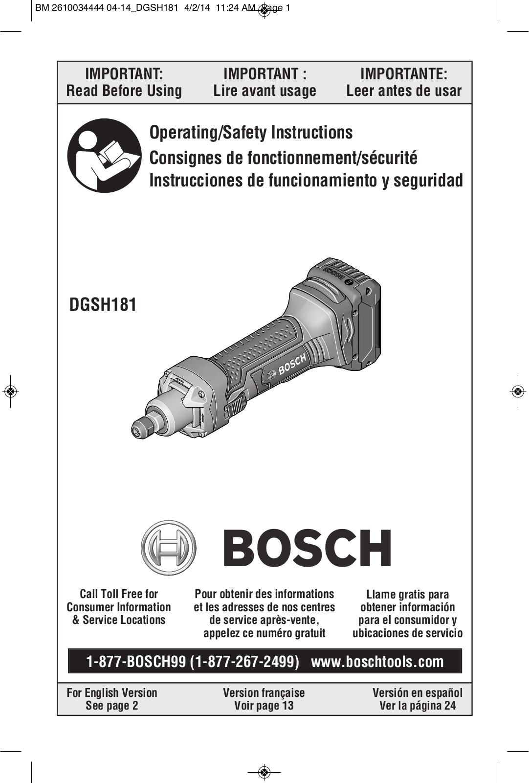 Bosch Power Tools DGSH181BN, DGSH181K, DGSH181B, DGSH181BL User Manual