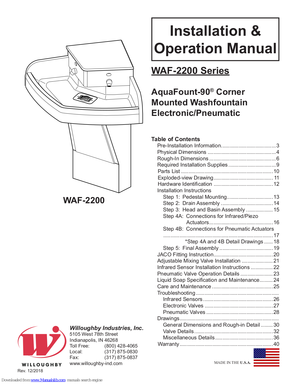 Willoughby WAF-2200, WAF-2201 Installation & Operation Manual