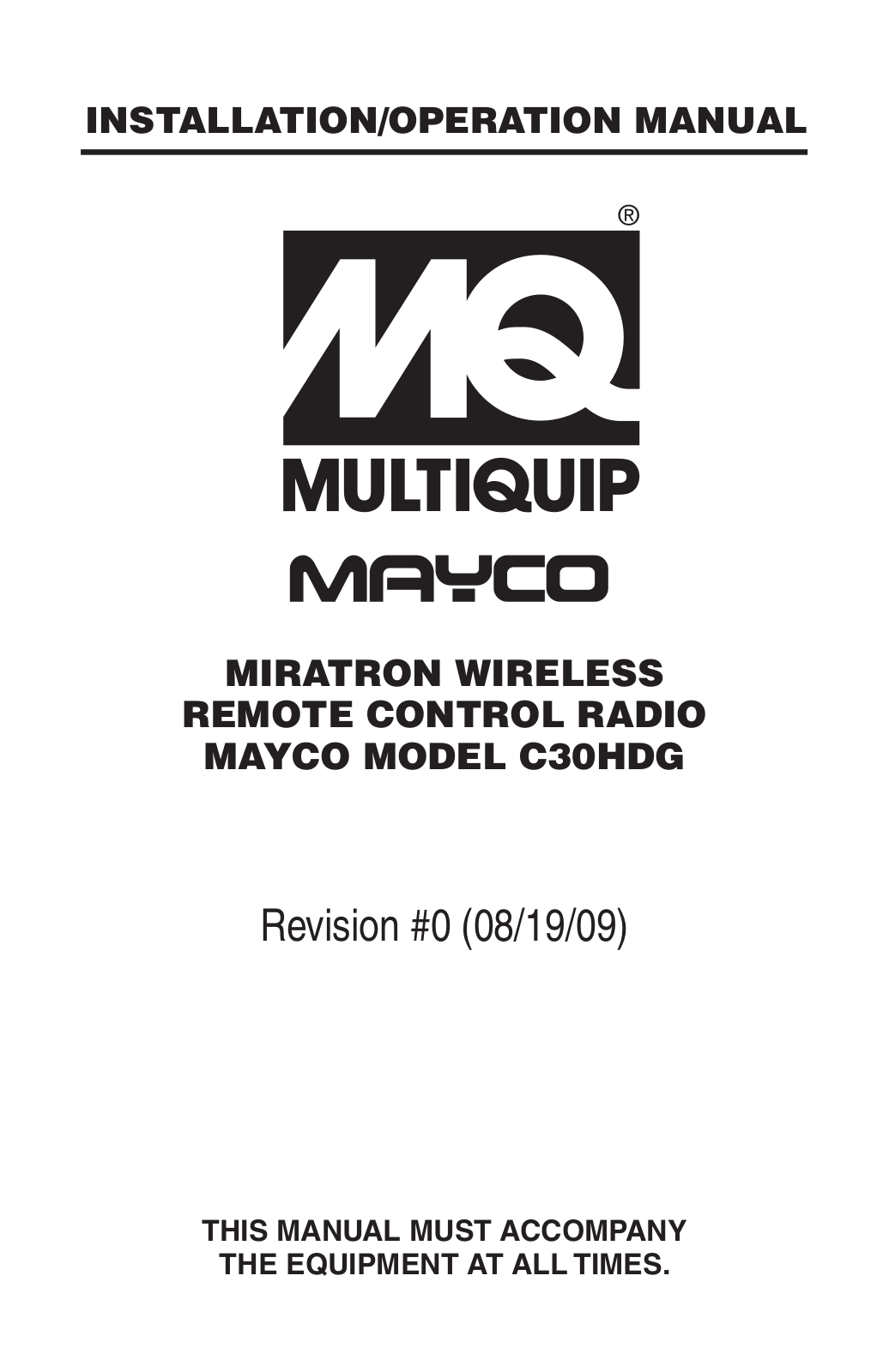 Multiquip C30HDG User Manual