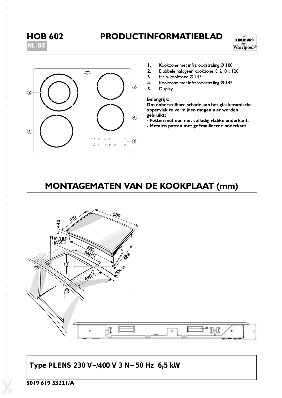 Whirlpool HOB 602 AL PROGRAM CHART