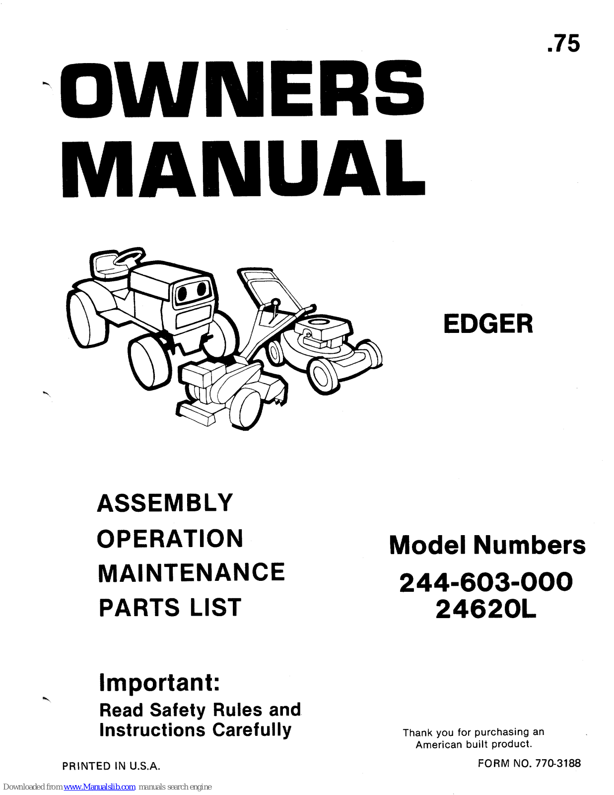 MTD 244-603-000, 24620L Owner's Manual