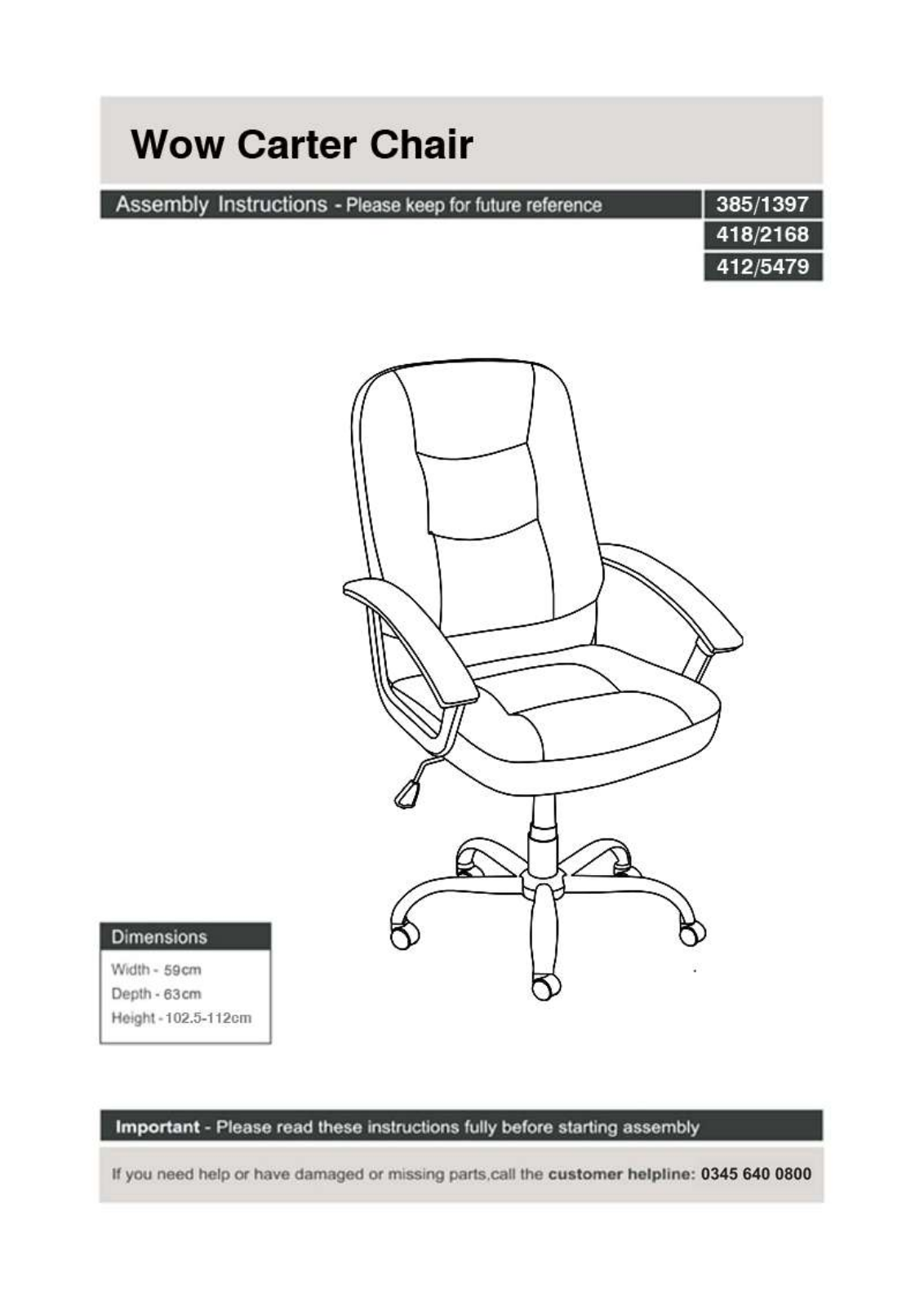 Argos 385-1397 ASSEMBLY INSTRUCTIONS