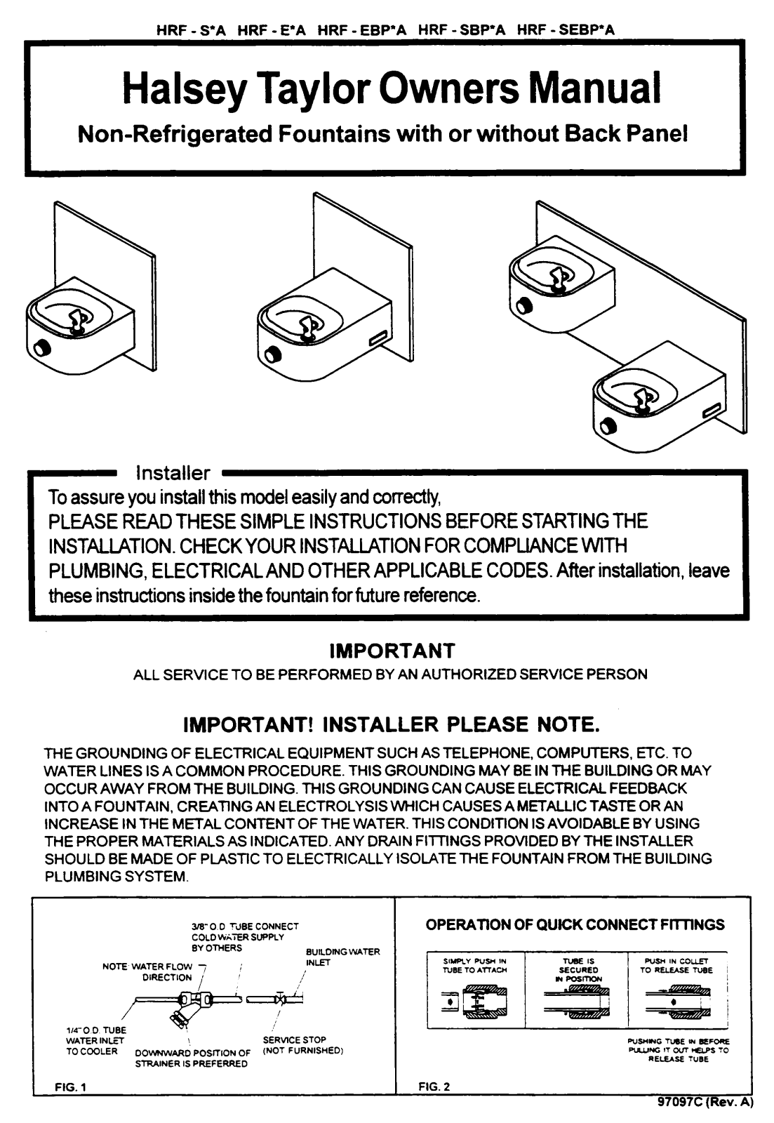 Halsey Taylor HRF-E-A Installation  Manual