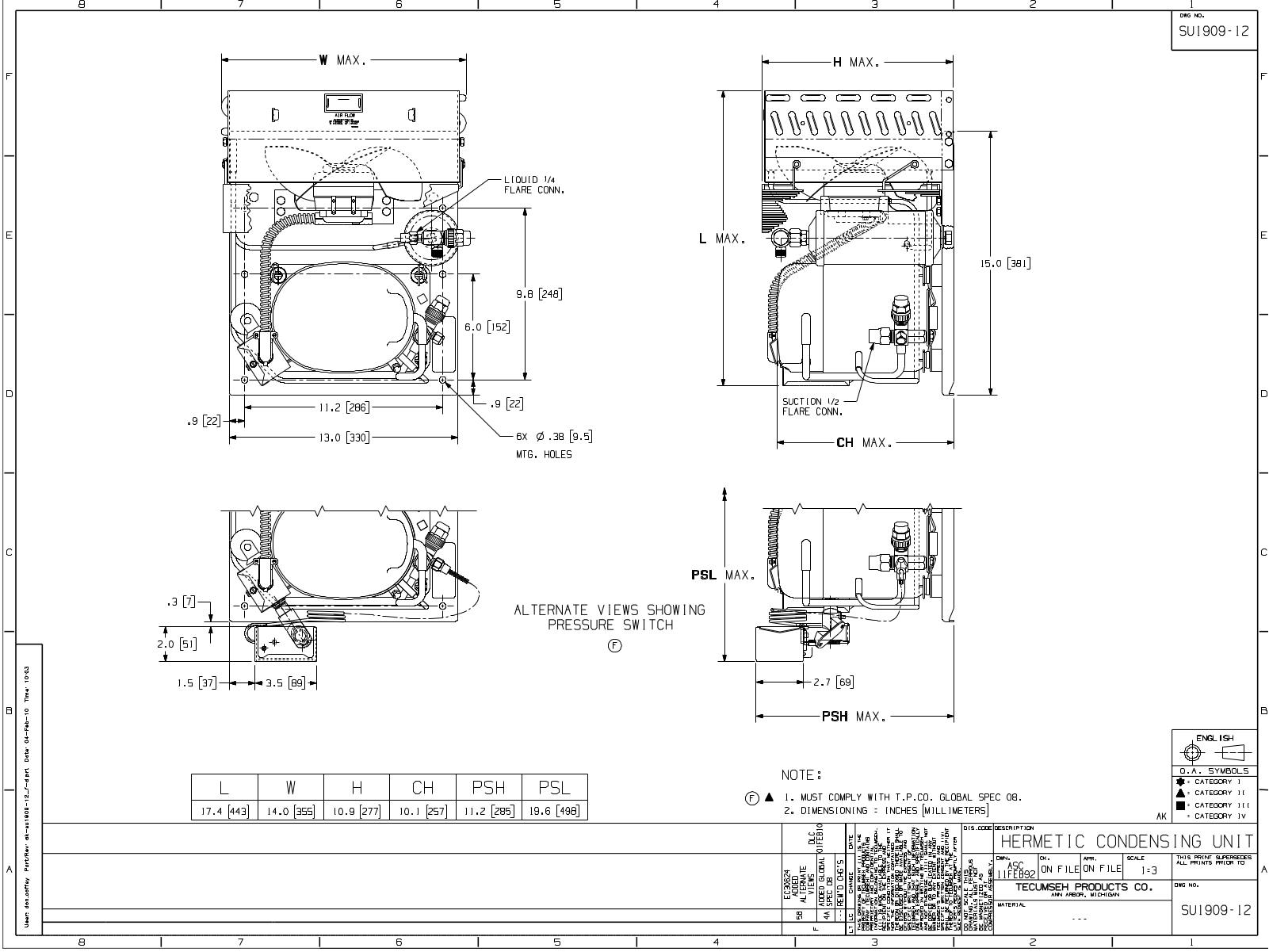 Tecumseh AKA9429ZXAXK, AKA9429ZXAXC, AKA9429ZXCXC, AKA9429ZXDXC, AKA9433EXAXC Drawing Data