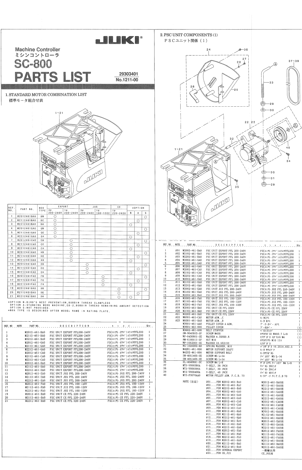 Juki SC-800 Parts List