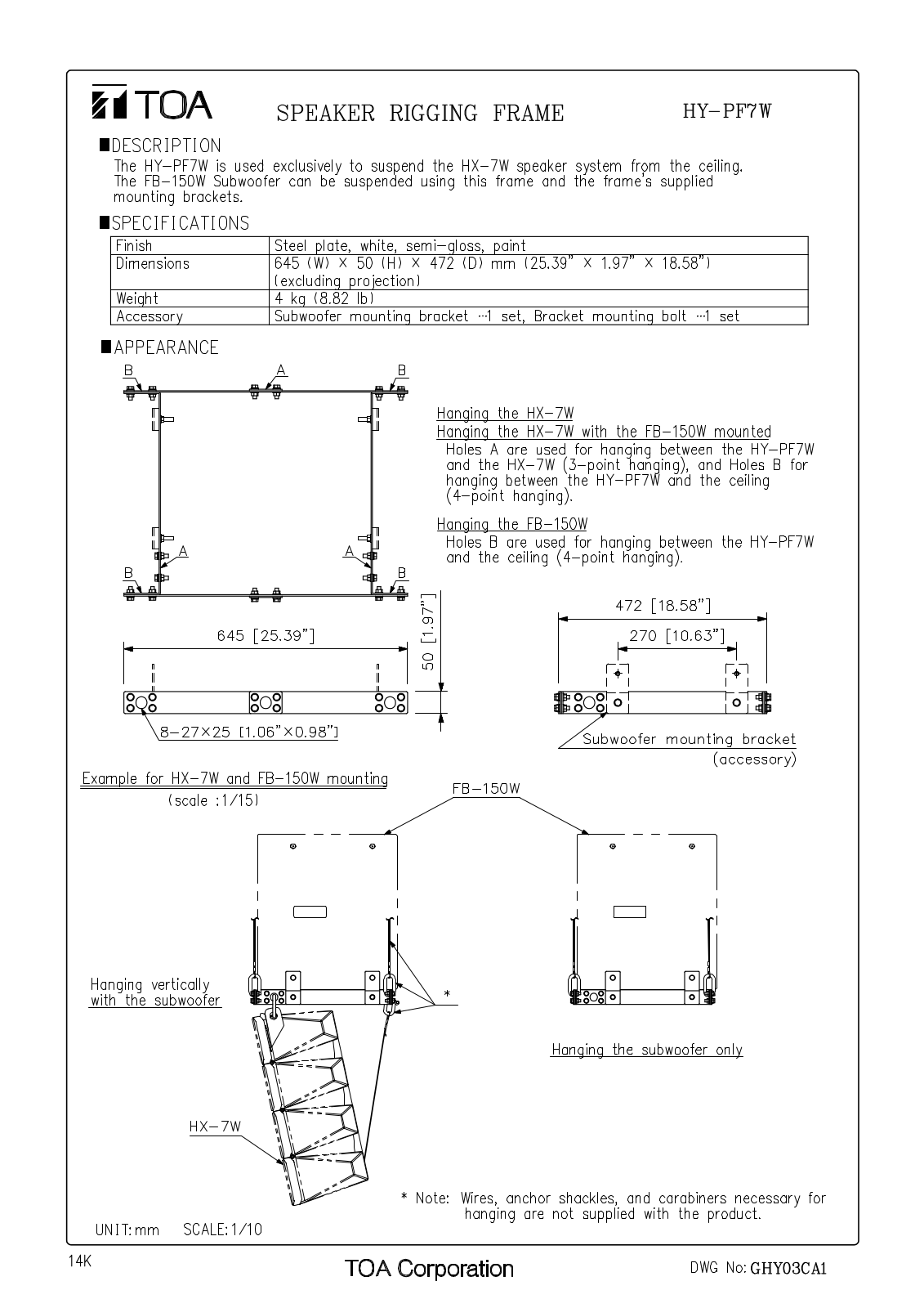 TOA HY-PF7W User Manual