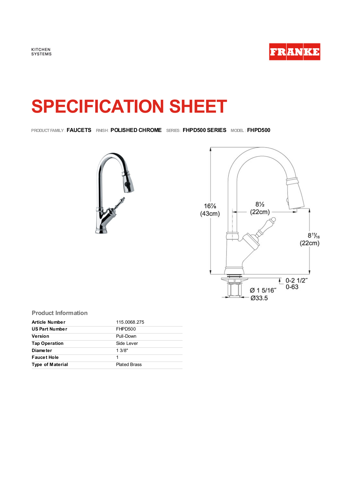 Franke Foodservice FHPD500 User Manual