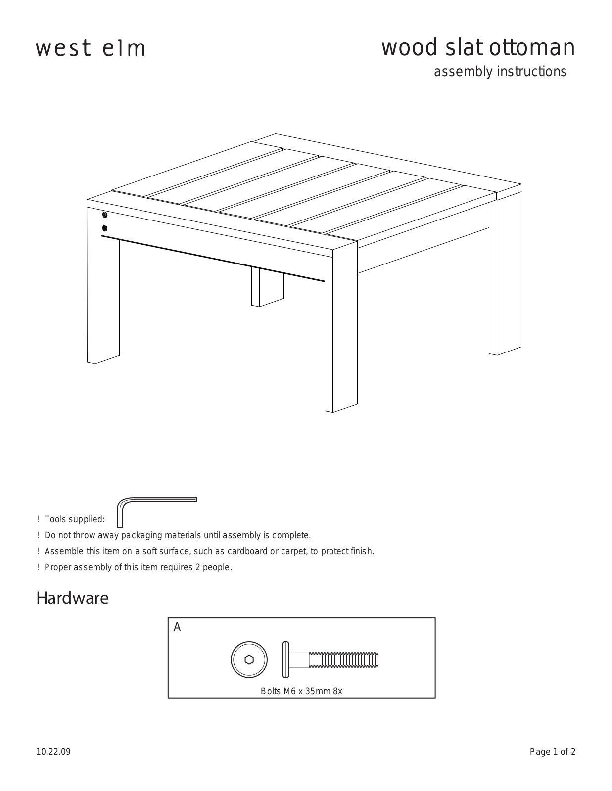 West Elm Wood Slat Ottoman Assembly Instruction