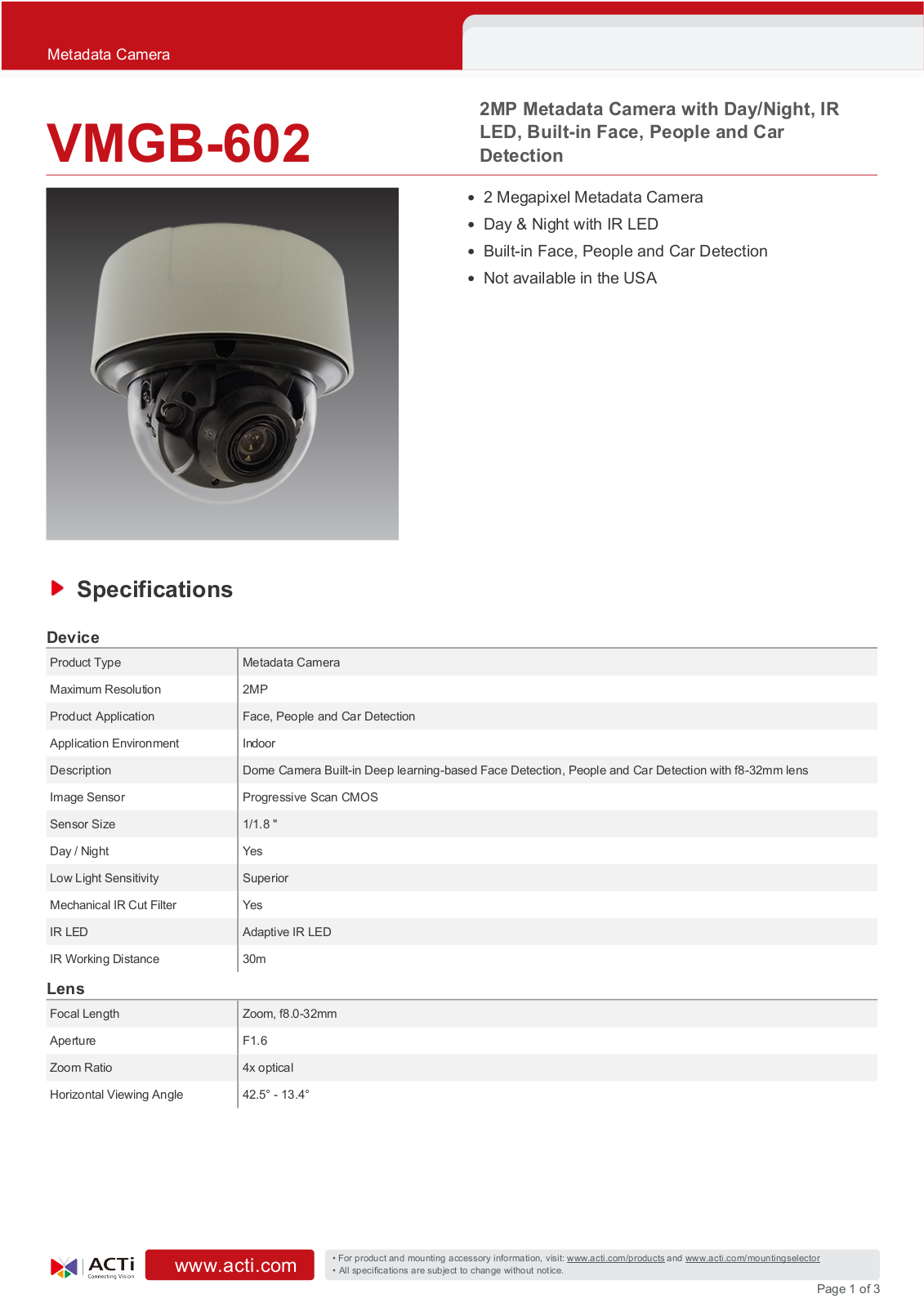 ACTi VMGB-602 Specsheet