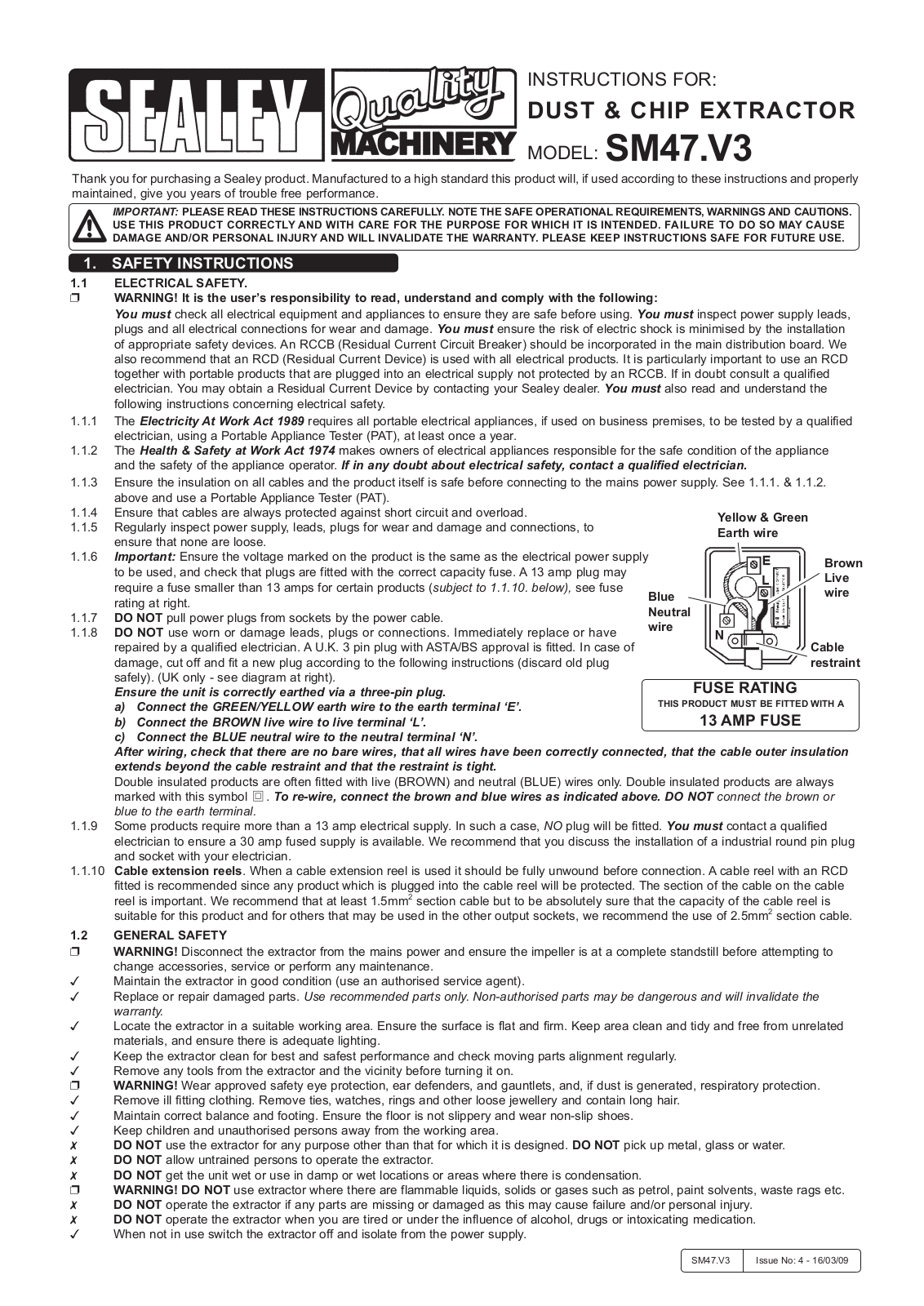 Sealey SM47.V3 Instructions Manual