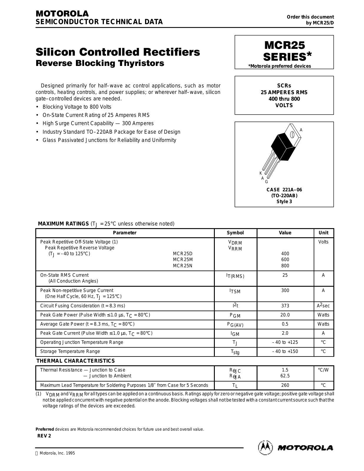 Motorola MCR25N, MCR25D, MCR25M Datasheet