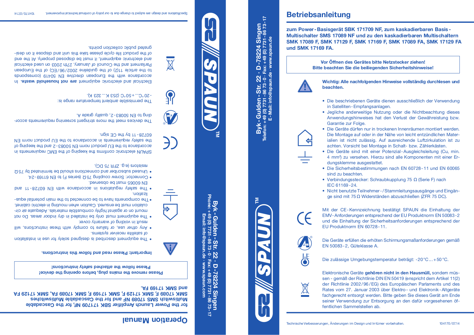 Spaun SMK 17089 F, SMK 17129 F, SMK 17169 F, SMK 17089 FA, SMK 17129 FA Technical Advice