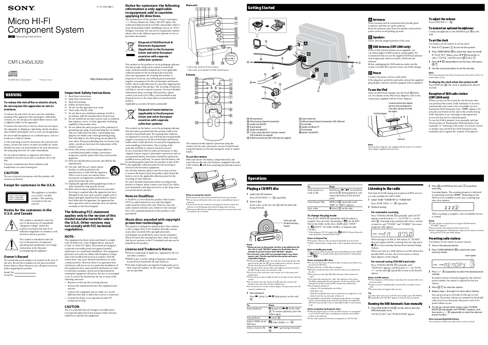 Sony CMT-LX40I, LX20I User Manual