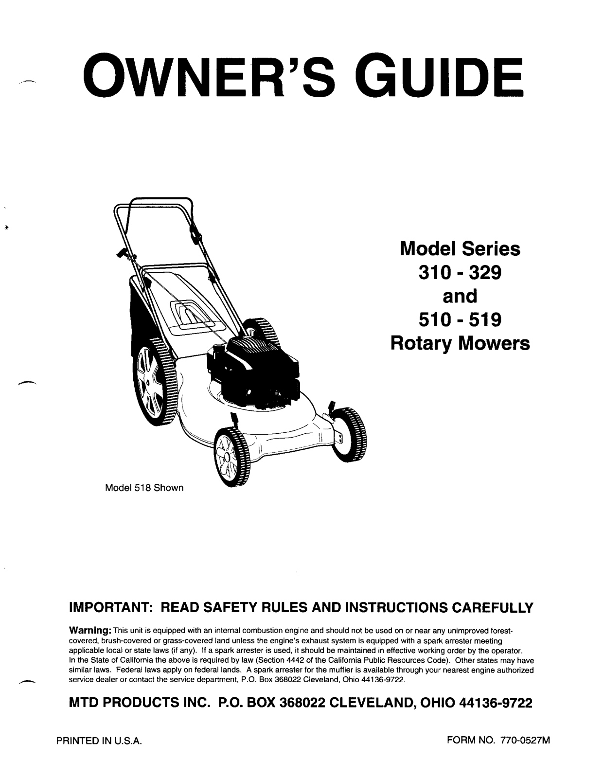 MTD 510-519, 310-329 User Manual