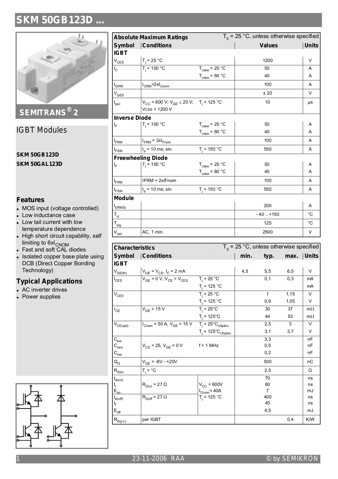 Semikron SKM50GAL123D Data Sheet