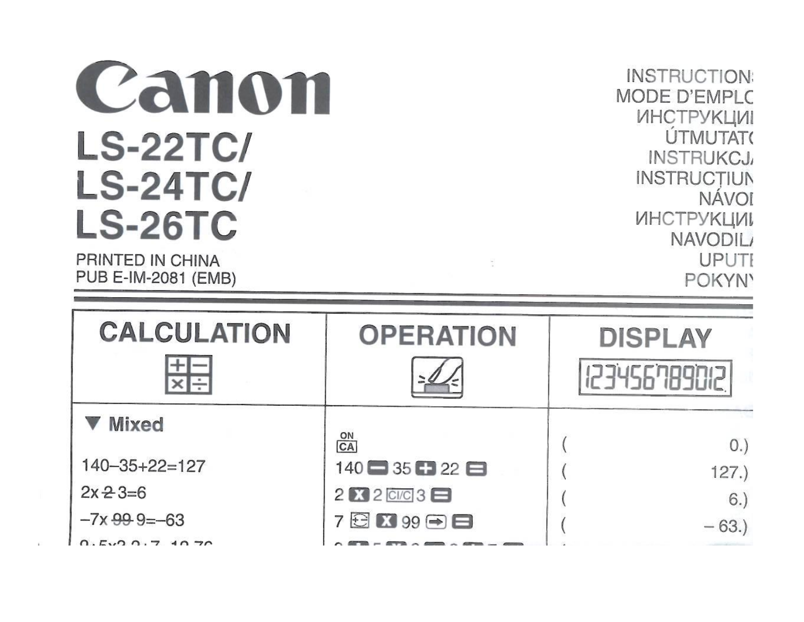 Canon LS-26 TC User Manual