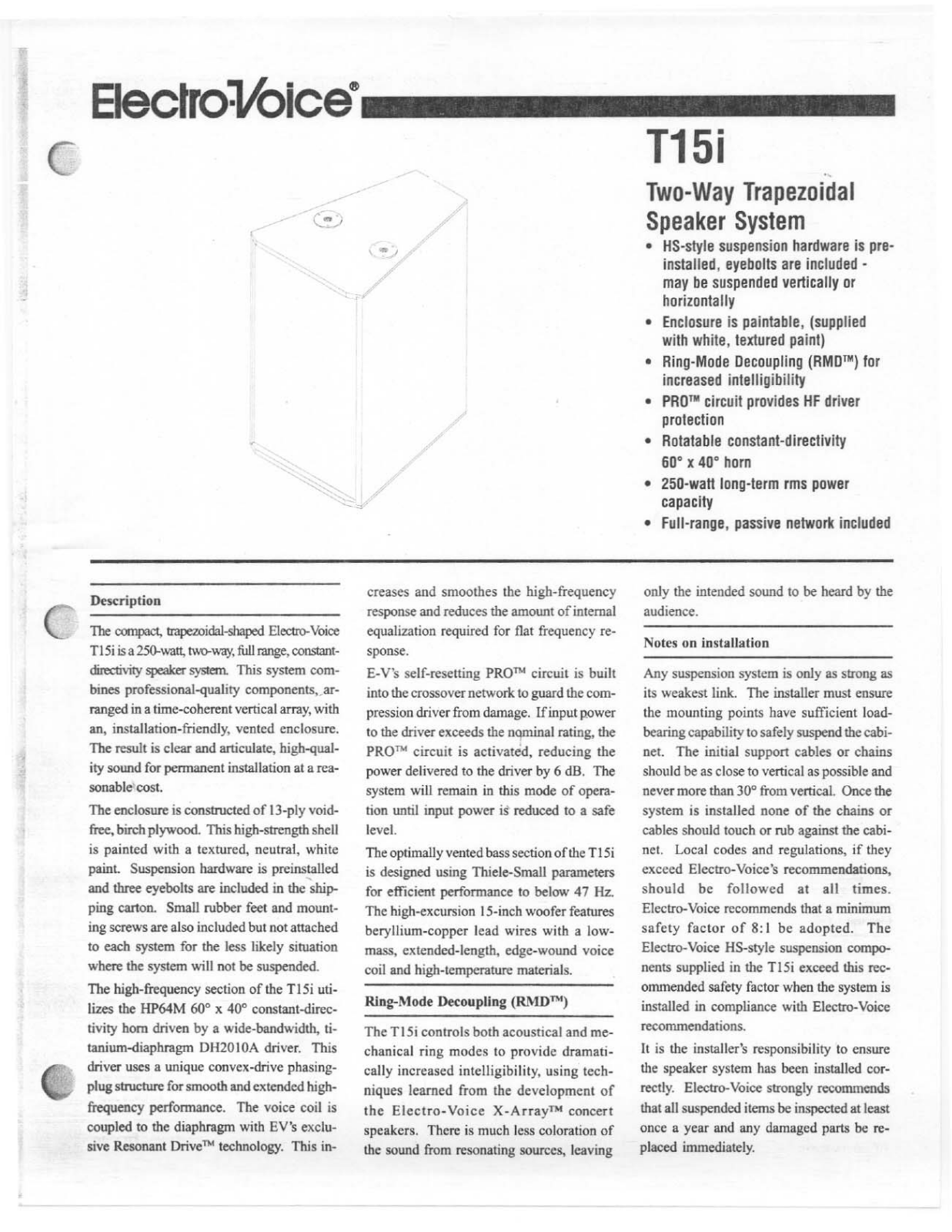 Electro-Voice T15i User Manual