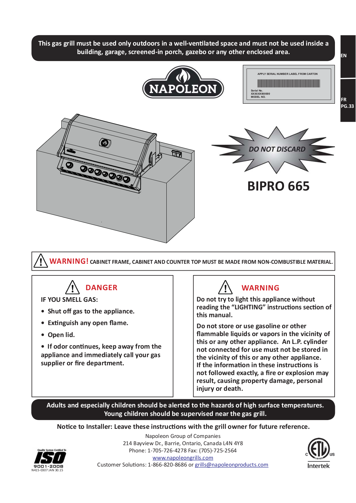 Napoleon BIPRO 665 User Manual