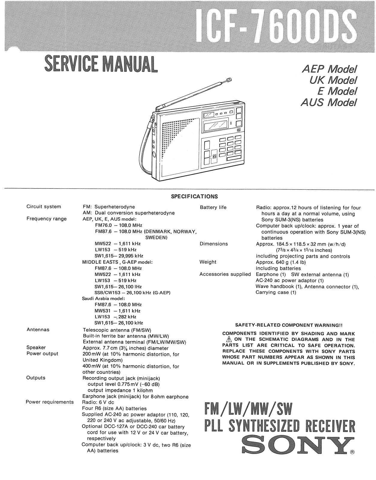 Sony ICF-7600-DS Service manual