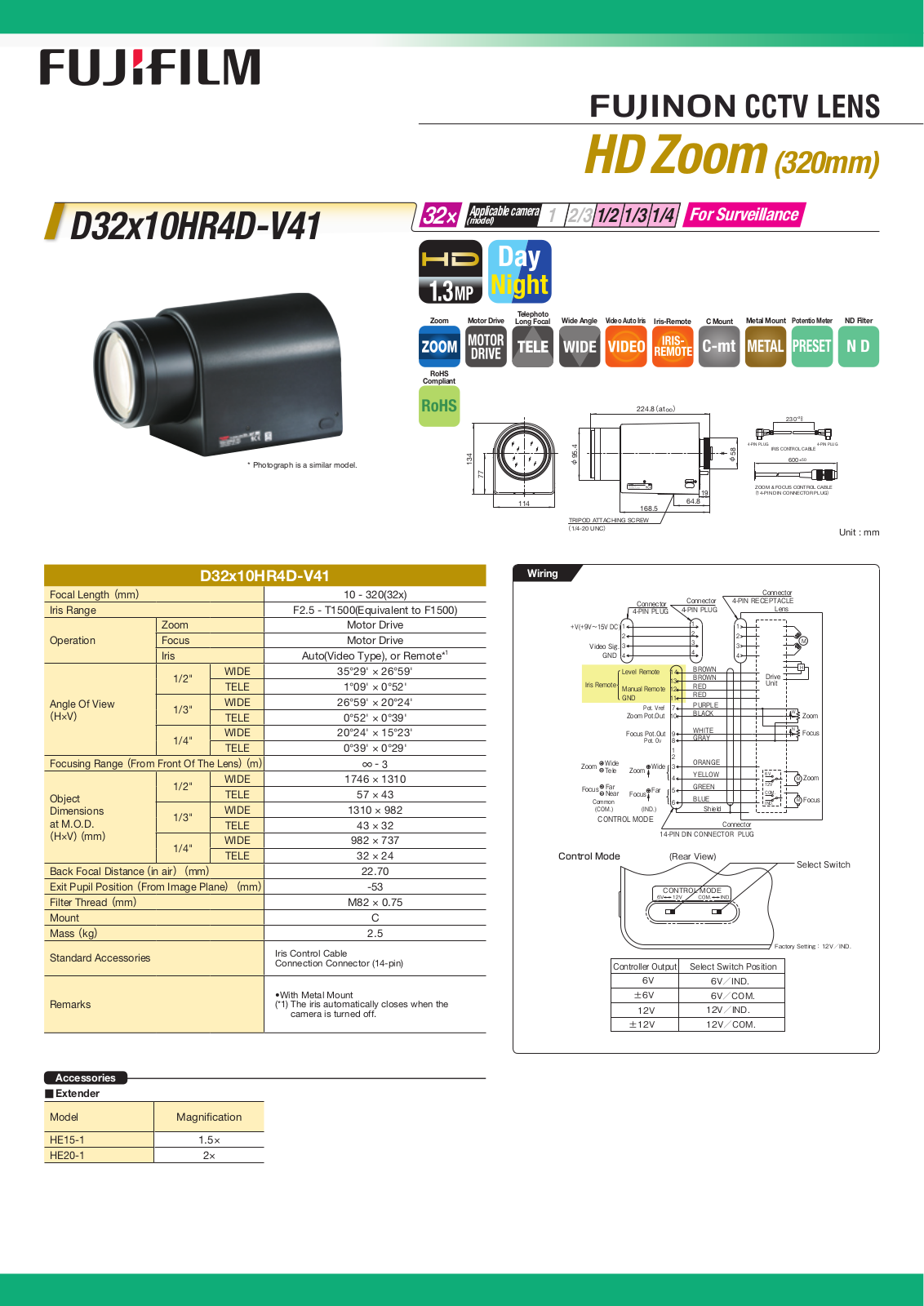 Fujinon D32x10HR4D-V41 Specsheet