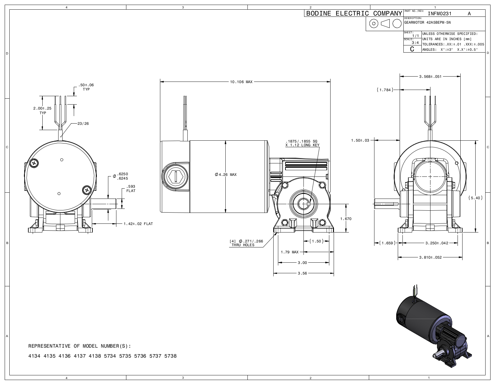 Bodine 4134, 4135, 4136, 4137, 4138 Reference Drawing