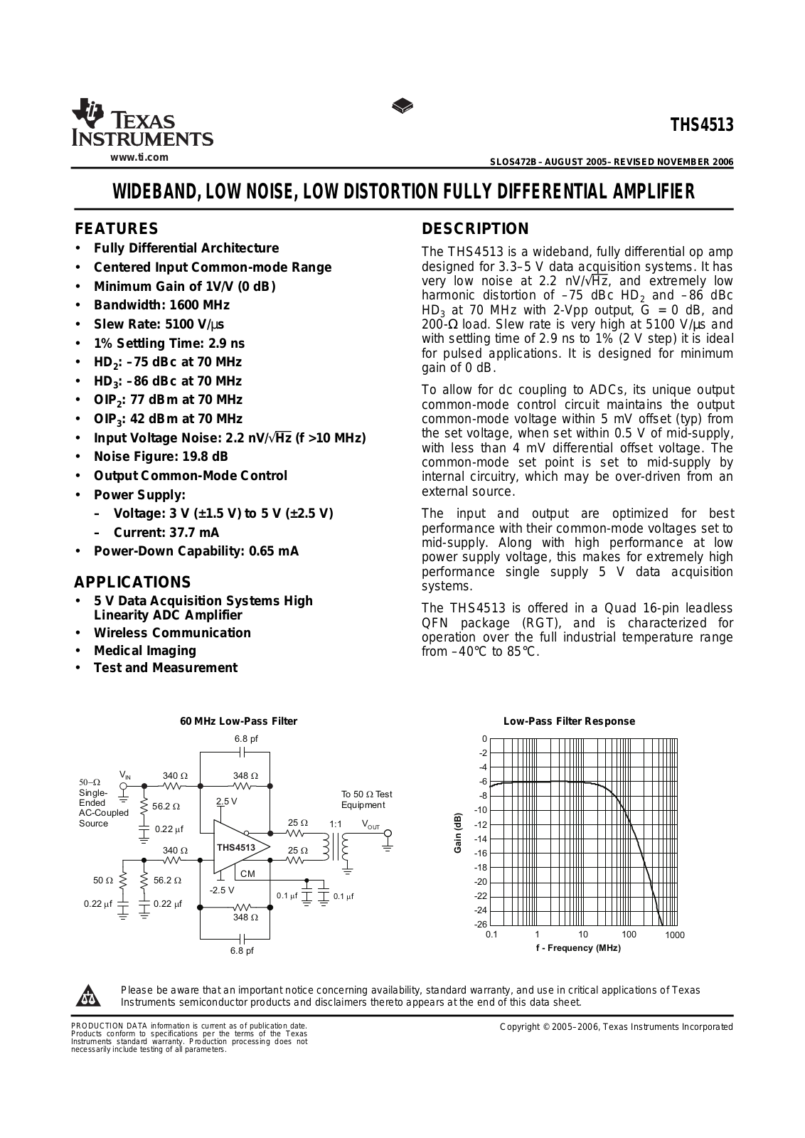 Texas Instruments THS4513RGTTG4, THS4513 Datasheet