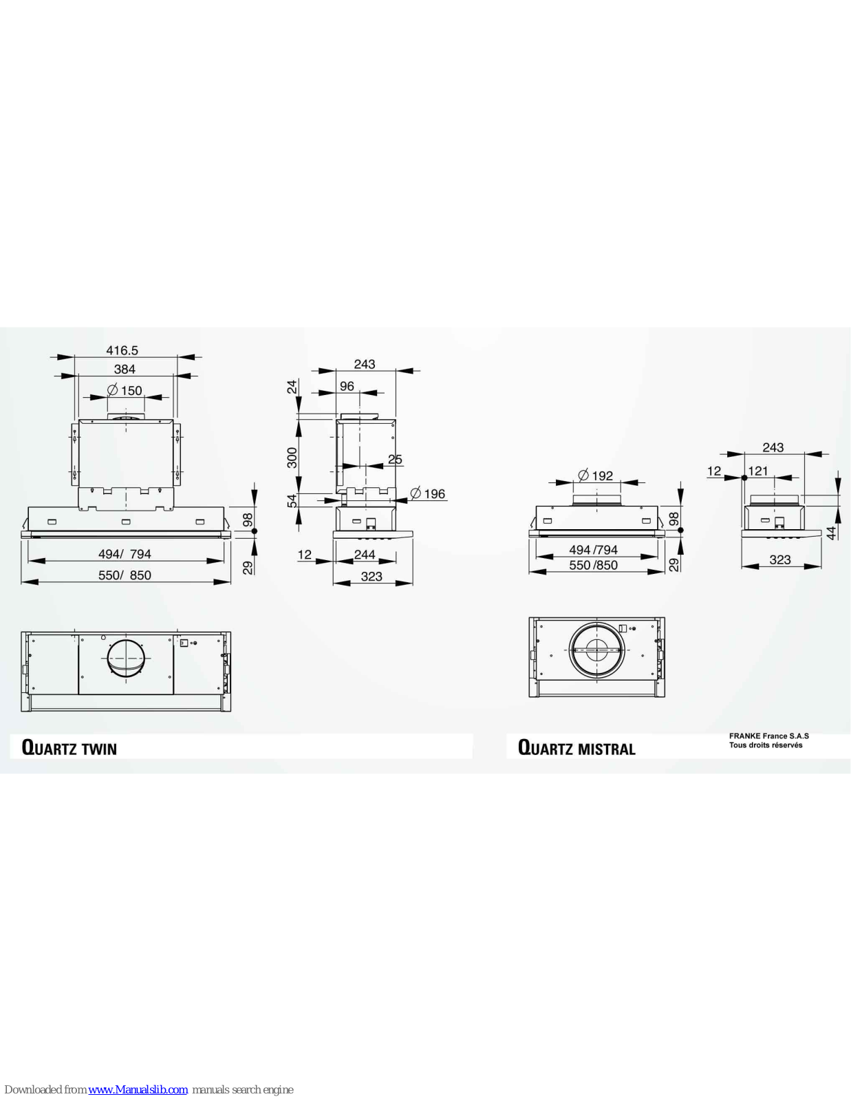 ROBLIN QUARTZ MISTRAL, QUARTZ TWIN Dimensions - ManualMachine.com