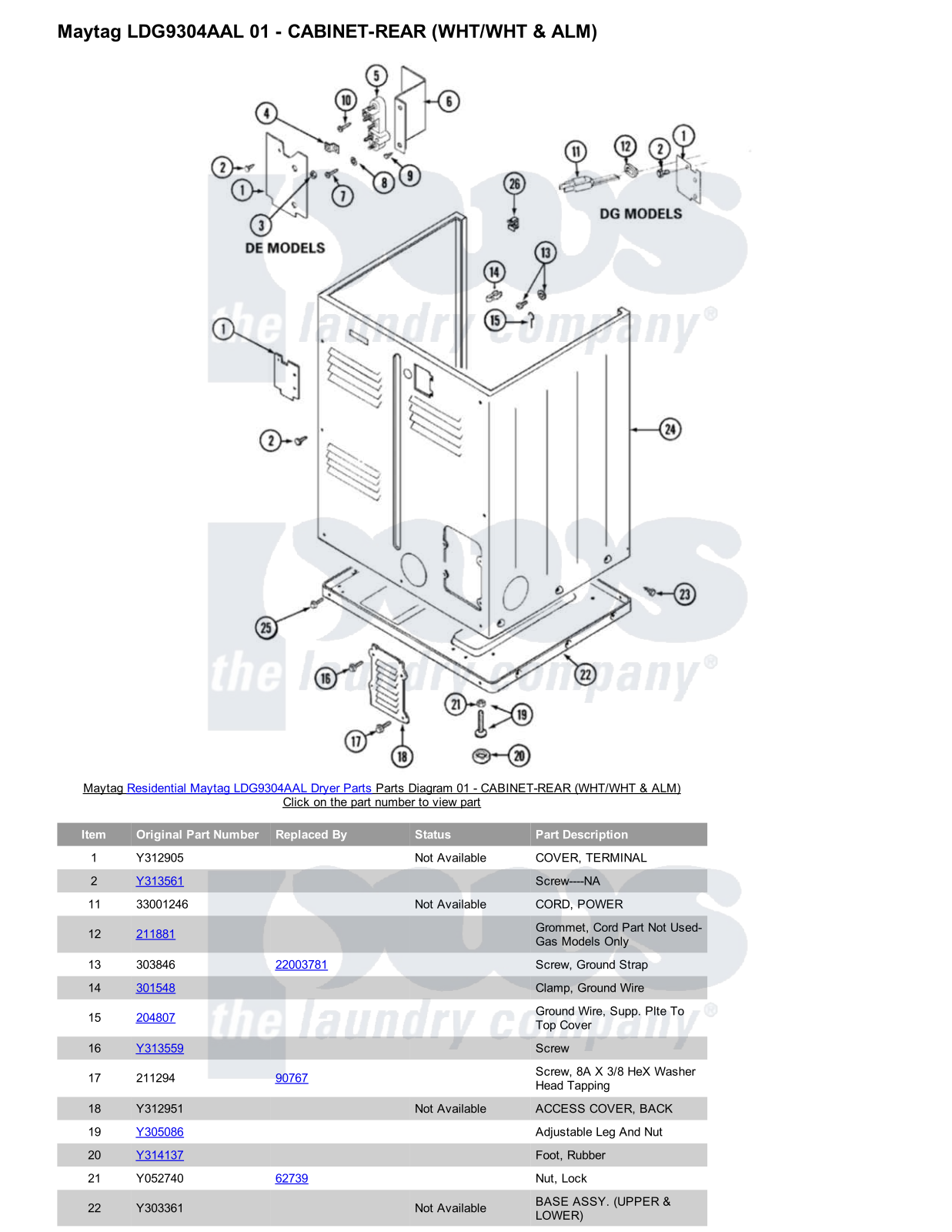 Maytag LDG9304AAL Parts Diagram